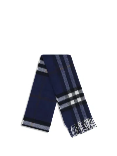Burberry Men Cashmere Check Pattern Scarf In Blue