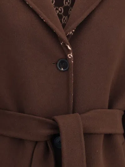 Gucci Silk And Wool Reversible Coat In Brown