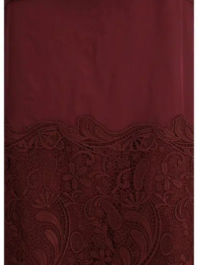 Ferragamo Cowl-neck Lace-insert Midi Dress In Red