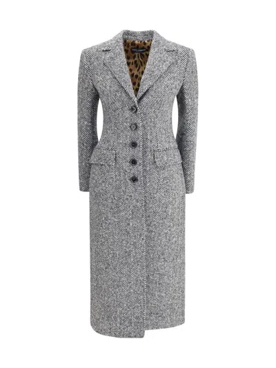 Dolce & Gabbana Women Single-breasted Chevron Coat In Gray