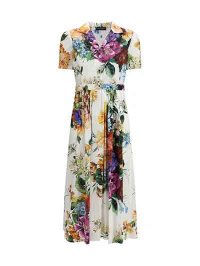 Dolce & Gabbana Flower Bouquet Print Chemisier Dress In Multi