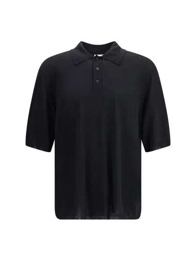 Saint Laurent Cassandre Short-sleeve Polo Shirt In Black
