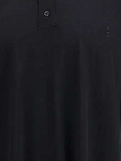 Saint Laurent Cassandre Short-sleeve Polo Shirt In Black