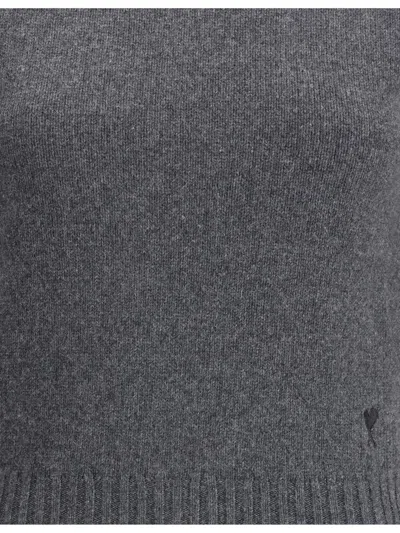 Ami Alexandre Mattiussi Cropped Cashmere Blend Turtleneck Sweater With Ribbed Detailing In Gray