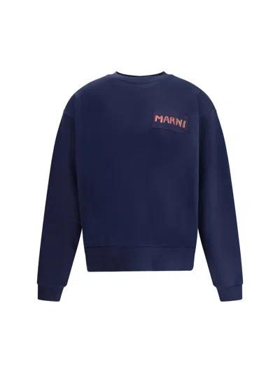 Marni Sweater With Embroidered Logo In Blue