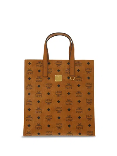 Mcm Women Printed Canvas Small Aren Shopping Bag In Brown