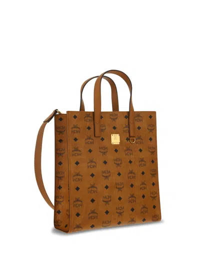 Mcm Women Printed Canvas Small Aren Shopping Bag In Brown