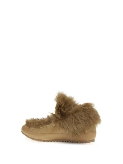 Pedro Garcia Jadine Fur-lined Mixed Leather Moccasins In Brown