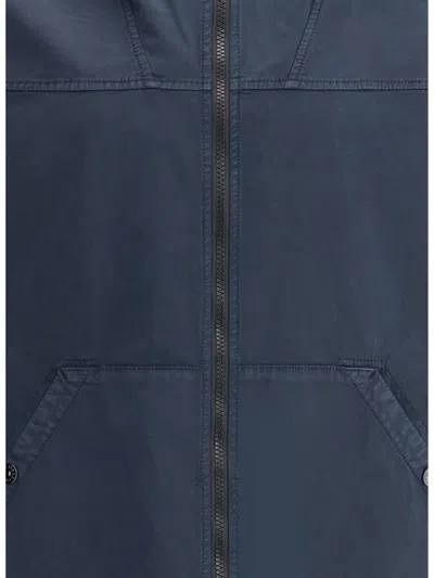 Stone Island Logo Patch Zip-up Jacket In Blue