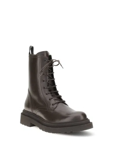 Brunello Cucinelli Leather Ankle Boots In Brown