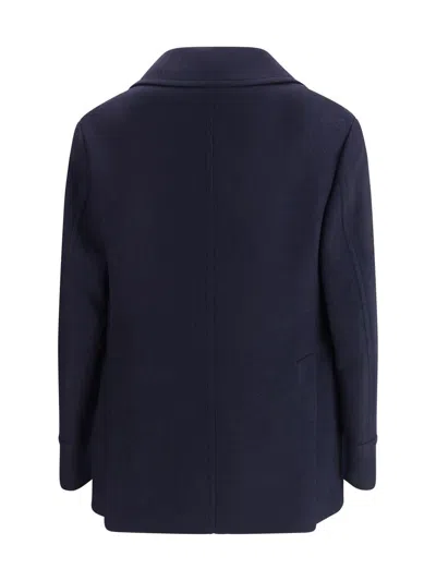 Brunello Cucinelli Navy Blue Double Flannel Caban Blazer In Black