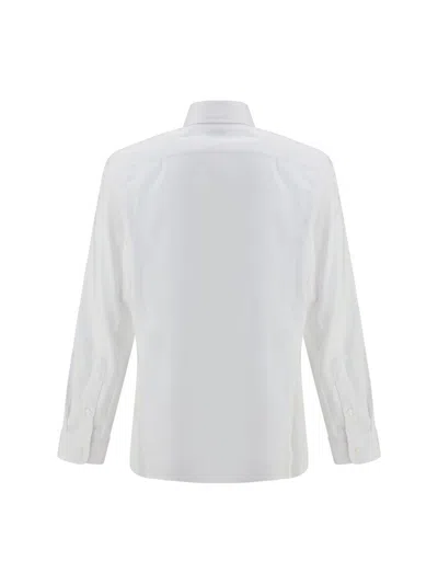 Brunello Cucinelli Linen Shirt With Back Yoke And Curved Hem In White