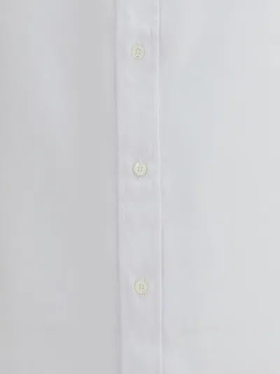 Brunello Cucinelli Linen Shirt With Back Yoke And Curved Hem In White