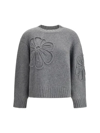 Bruno Manetti Embroidered Flower Sweater In Gray