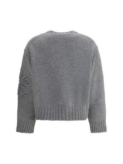 Bruno Manetti Embroidered Flower Sweater In Gray