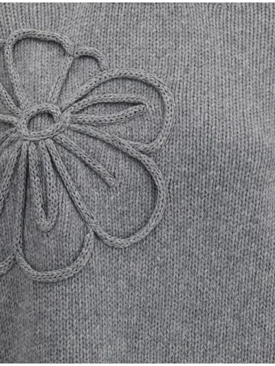 Bruno Manetti Embroidered Flower Sweater In Gray