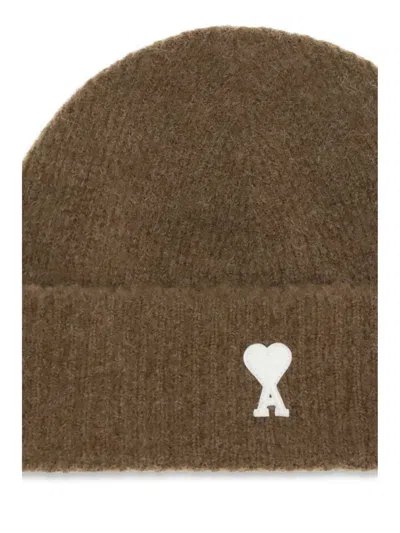 Ami Alexandre Mattiussi Brown Alpaca Striped Ami De Coeur Beanie Brown In Brown