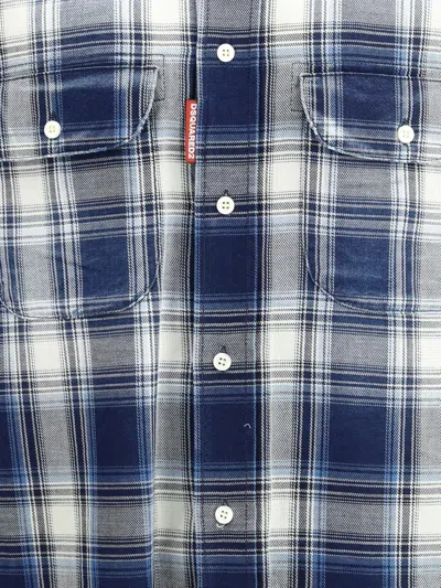 Dsquared2 Checked Pattern Shirt With Pockets And Collar In Blue