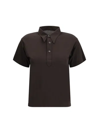 Maison Margiela Short Sleeved Buttoned Polo Shirt In Brown
