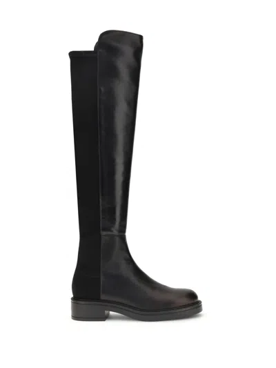 Stuart Weitzman Nappa Leather And Fabric Celia Knee Boots In Black
