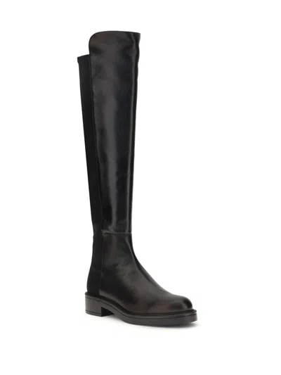 Stuart Weitzman Nappa Leather And Fabric Celia Knee Boots In Black