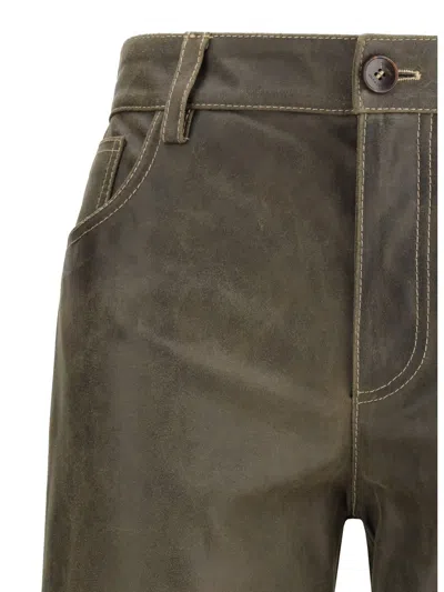 Etro Flared Leather Trousers In Green