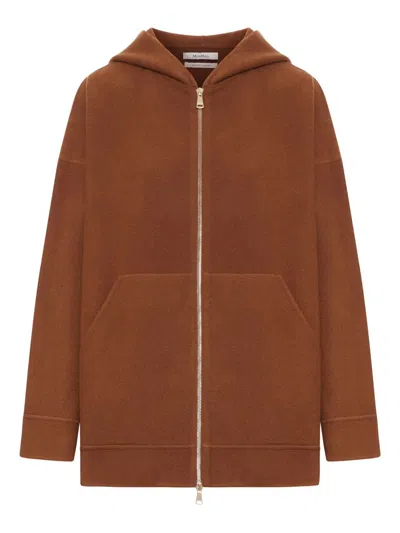 Max Mara Knitwear Hoodie With Long Sleeves And Pockets In Brown