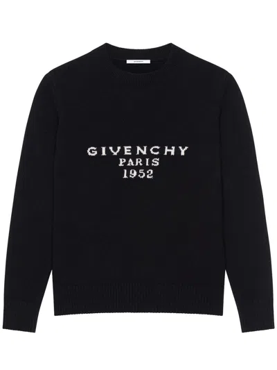 Givenchy Wool Blend Crew Neck Sweater With Ribbed Cuffs And Hem In Black