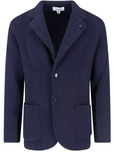 Lardini Tailored Jacket With Decorative Pin And Pockets In Blue