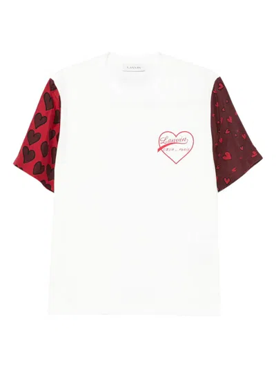 Lanvin Heart Print Short Sleeve Crew Neck Top In White