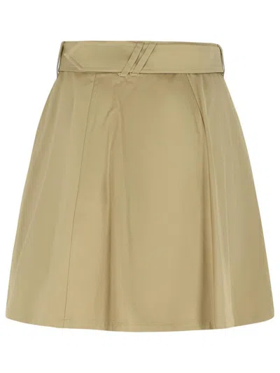 Burberry A-line Cotton Skirt With Belt And Pocket In Brown