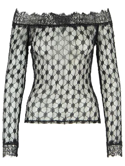 Isabel Marant Sheer Lace Off-shoulder Knit Sweater In Multi