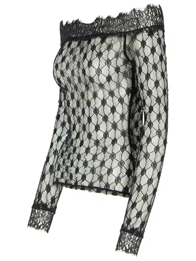 Isabel Marant Sheer Lace Off-shoulder Knit Sweater In Multi