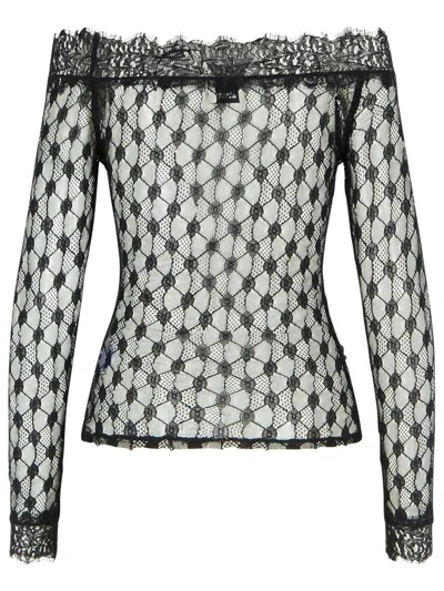 Isabel Marant Sheer Lace Off-shoulder Knit Sweater In Multi