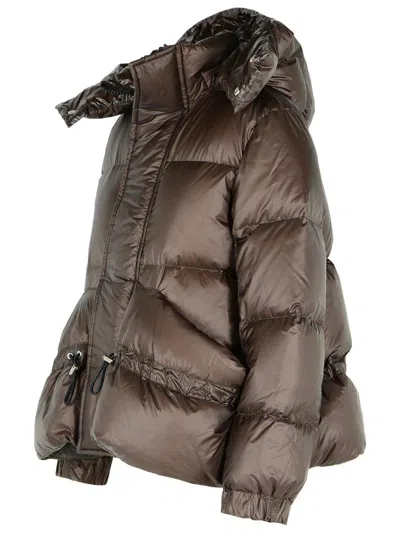 Sacai Removable-hood Quilted Down Jacket In Brown