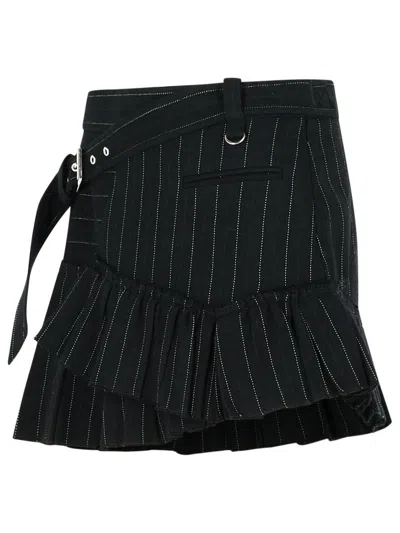 Isabel Marant Asymmetric Wool And Cotton Skirt With Belt In Black