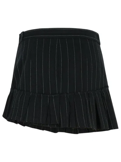 Isabel Marant Asymmetric Wool And Cotton Skirt With Belt In Black