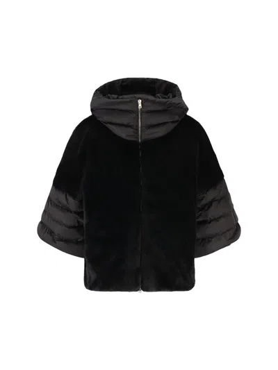 Herno Satin Short Sleeve Faux Fur Jacket In Black