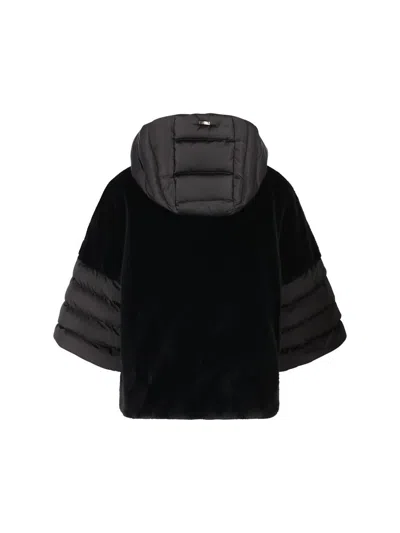 Herno Satin Short Sleeve Faux Fur Jacket In Black