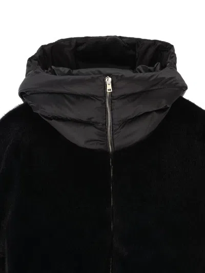 Herno Satin Short Sleeve Faux Fur Jacket In Black
