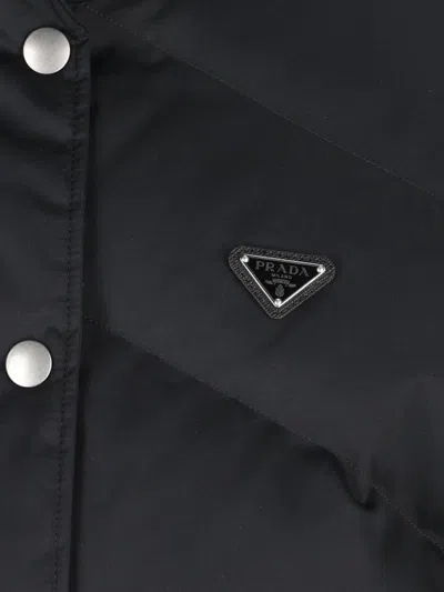Prada High Collar Long Sleeve Cotton Coat In Black