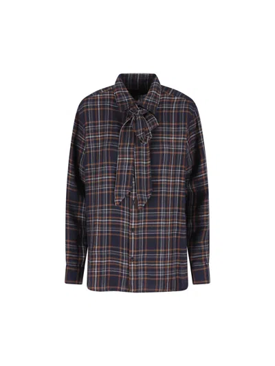 Saint Laurent Tie-fastening Checked Shirt In Blue