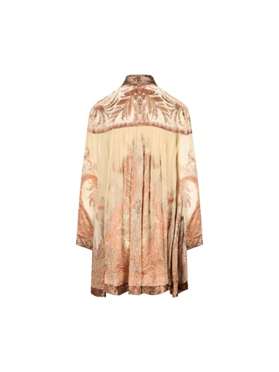 Zimmermann Hypnotic Paisley-print Tied-neck Dress In Neutral