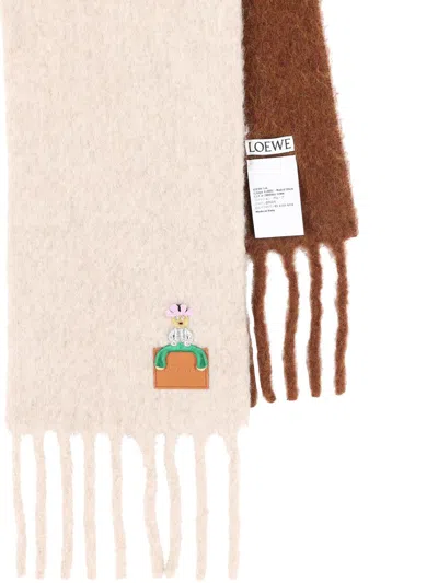 Loewe Embroidered Two-tone Alpaca-blend Scarf In Neutral