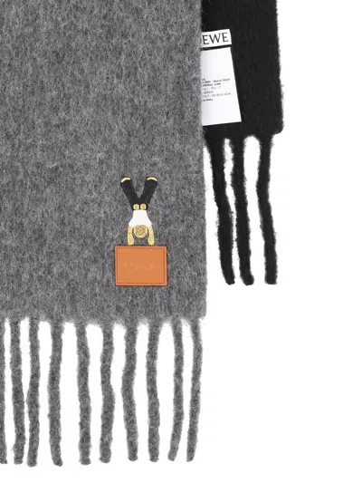 Loewe Embroidered Two-tone Wool Scarf In Gray