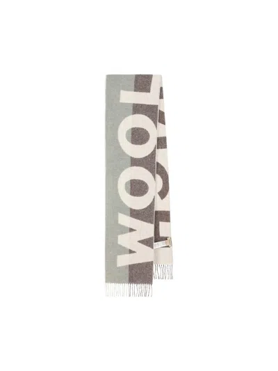 Woolrich Color Block Scarf With Fringes And Lettering In Gray