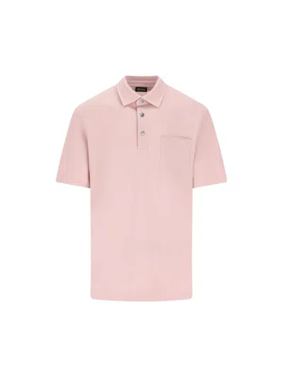 Zegna Short-sleeved Buttoned Polo Shirt In Pink