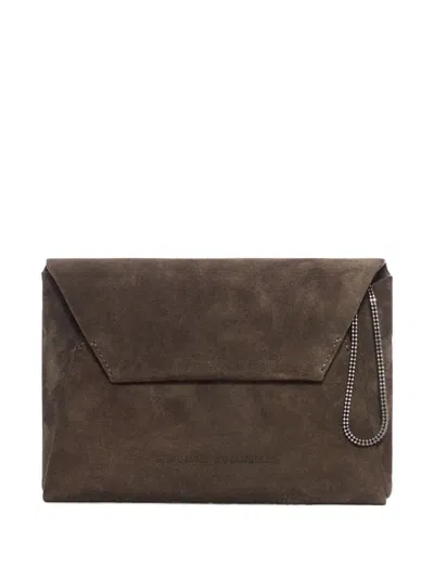 Brunello Cucinelli Women Bc Duo Suede Clutch Bag With Precious Chain In Brown