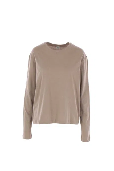 Totême Womens Taupe Relaxed-fit Long-sleeves Cotton And Cashmere T-shirt In Sand