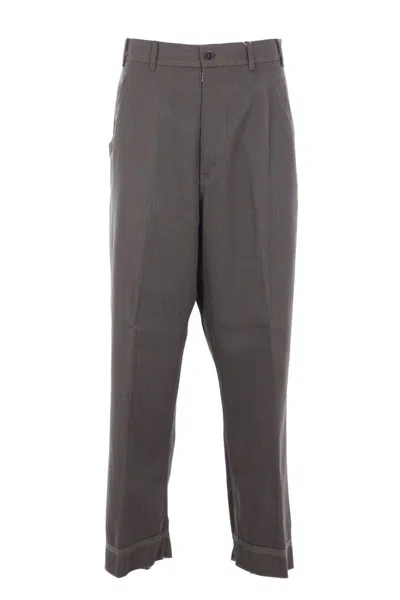 Maison Margiela Wool Cuffed Trousers In Gray